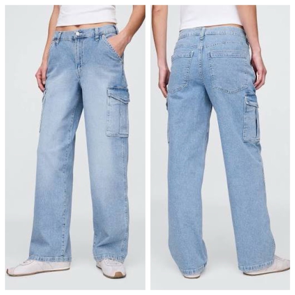 GAP '90s Loose Cargo Mid Rise Jeans Light Indigo Denim Women's 27/4R Baggy